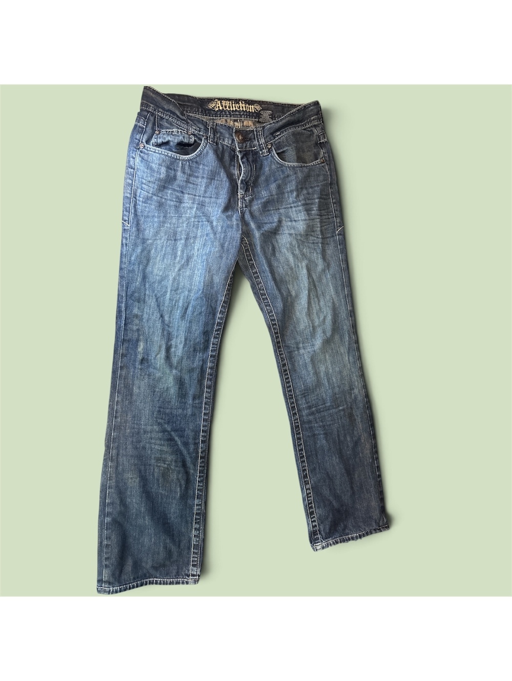 Affliction Denim Killers Men’s Jeans, Blue Distressed, Straight 32x29